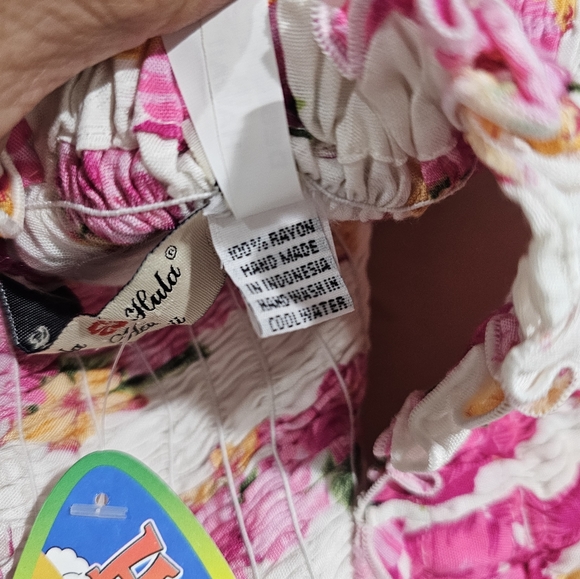 Nwt HULA HULA Hawaiian White Floral Smock Handkerchief Hem Mini Dress OSFM - Picture 10 of 10